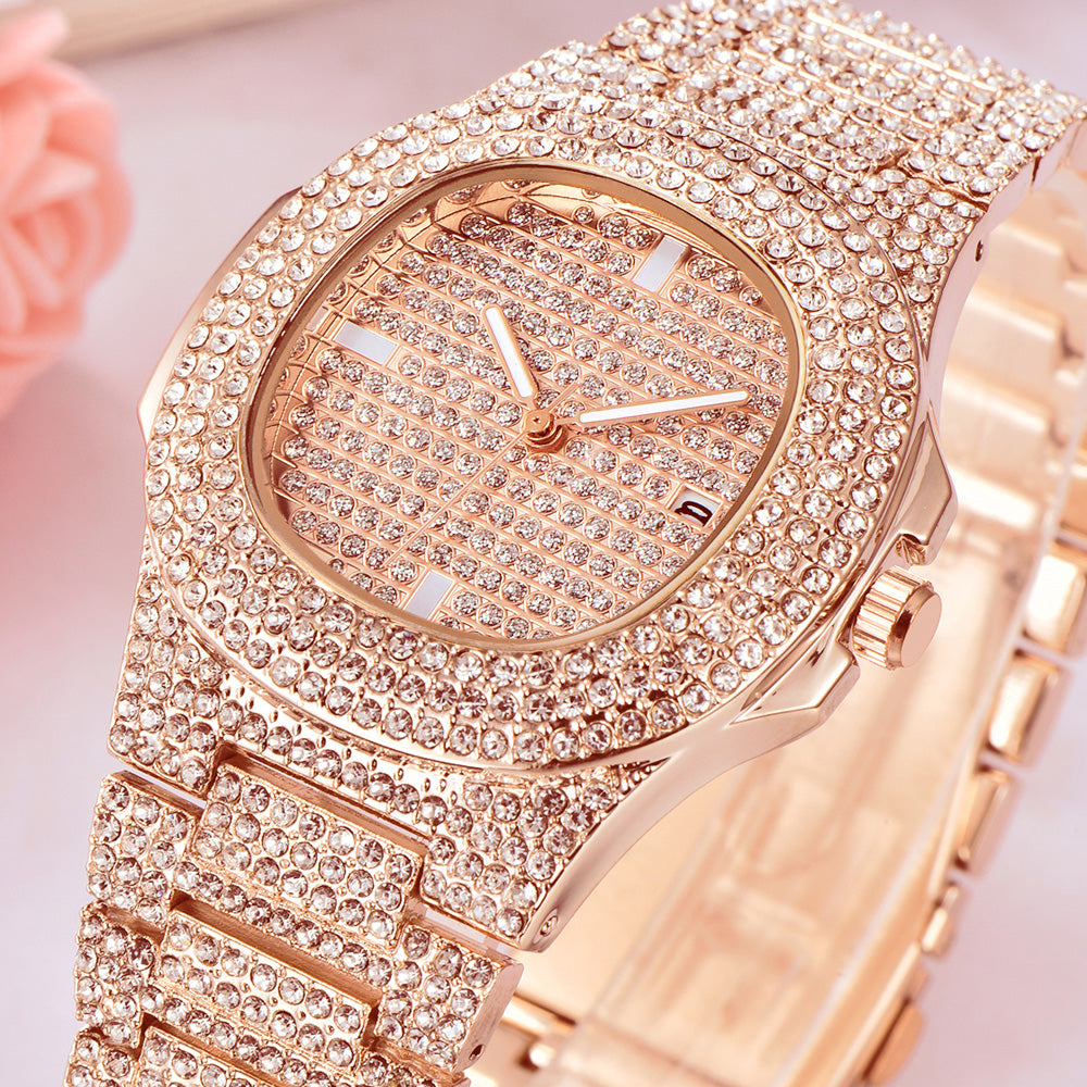 Luxury Diamond Men's Quartz Watch - Gold Stainless Steel