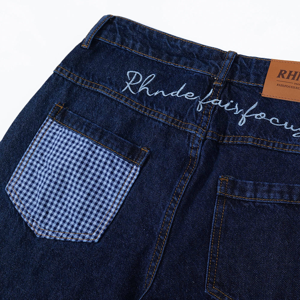 Cuffed Colorblock Denim Pants with Unique Pocket Design