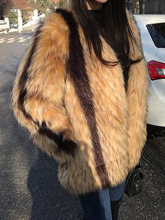 Harajuku Style Women's Faux Fur Coat with Pockets