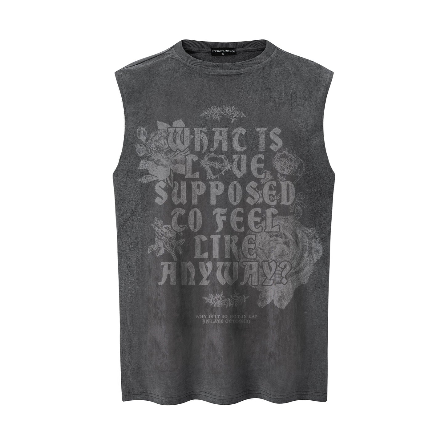 Rose Text Printed Vest — Harajuku Style Cotton-Blend Loose Fit Vest