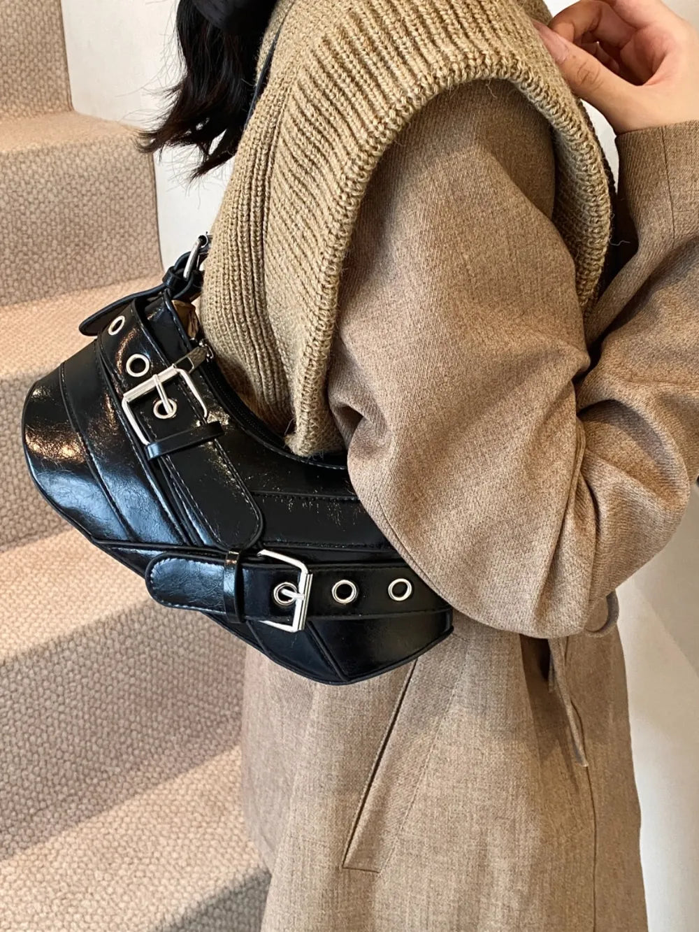 Leather Buckle Shoulder Bag