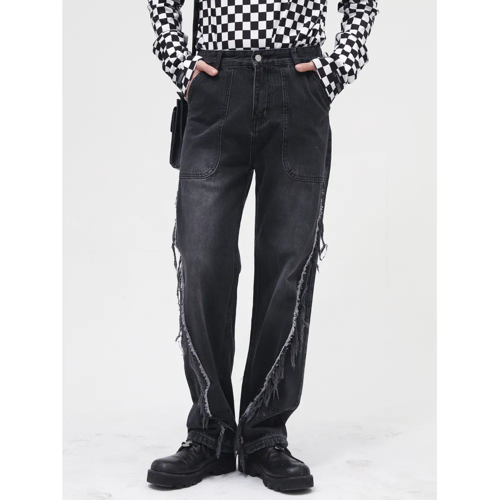 Harajuku Raw Hem Jeans with Pockets