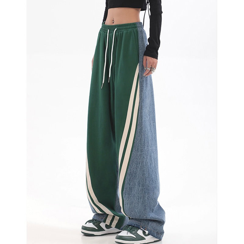 Harajuku Style Contrast Color High Waist Cropped Pants