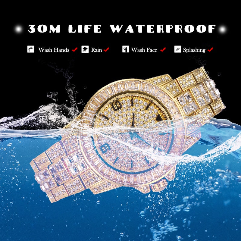 Luxury Iced Out Diamond Watch for Men - Waterproof Quartz