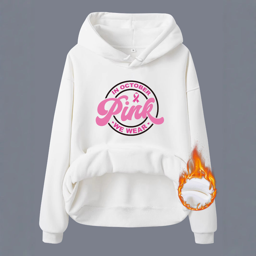 Breast Cancer Awareness Velvet Hooded Sweatshirt