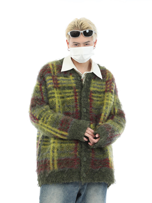 Winter Vintage Striped Green Cardigan Sweater