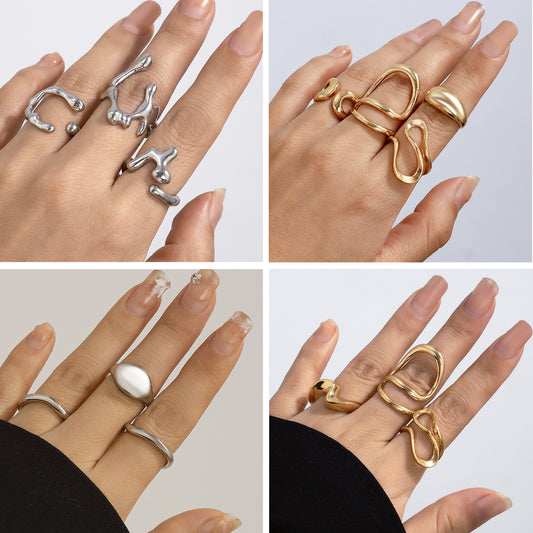 Playful Irregular Lava Open Smooth Ring Set