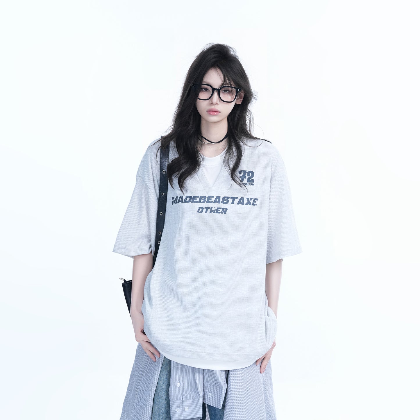 Contrasting Splicing Short Sleeved T-Shirt for Women