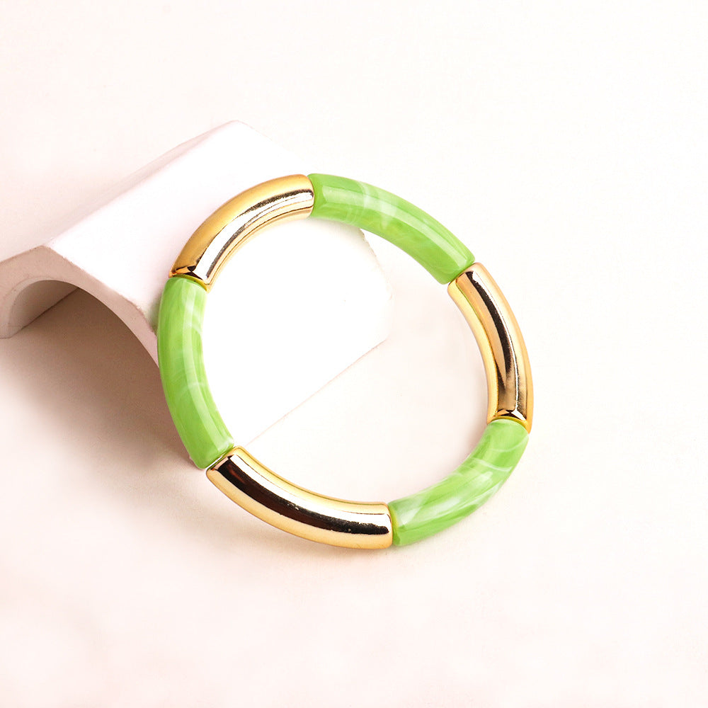 Harajuku Style Double Color Tube Bead Elastic Bracelet