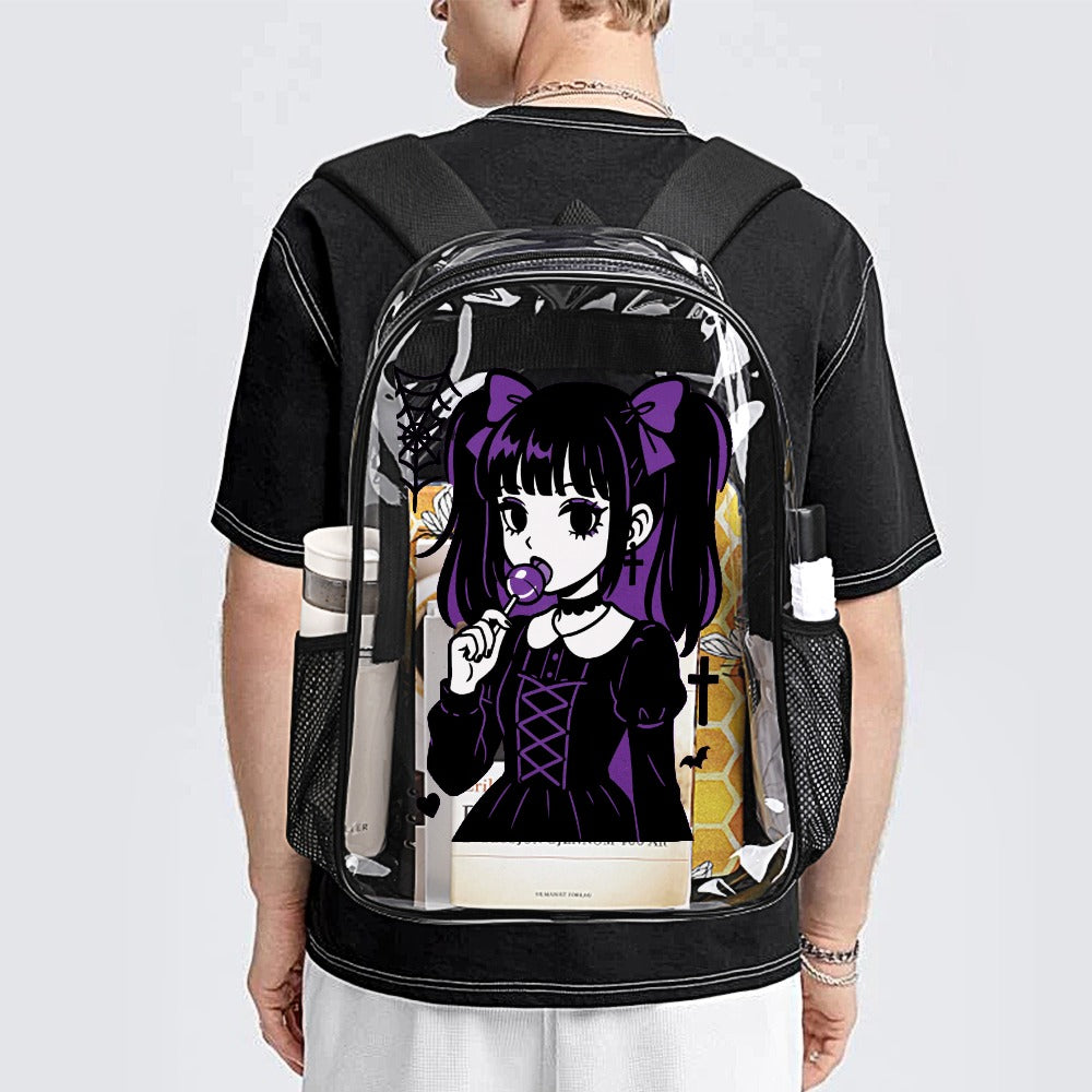Goth Purple Lollipop Harajuku Girl Transparent Backpack 17 Inch