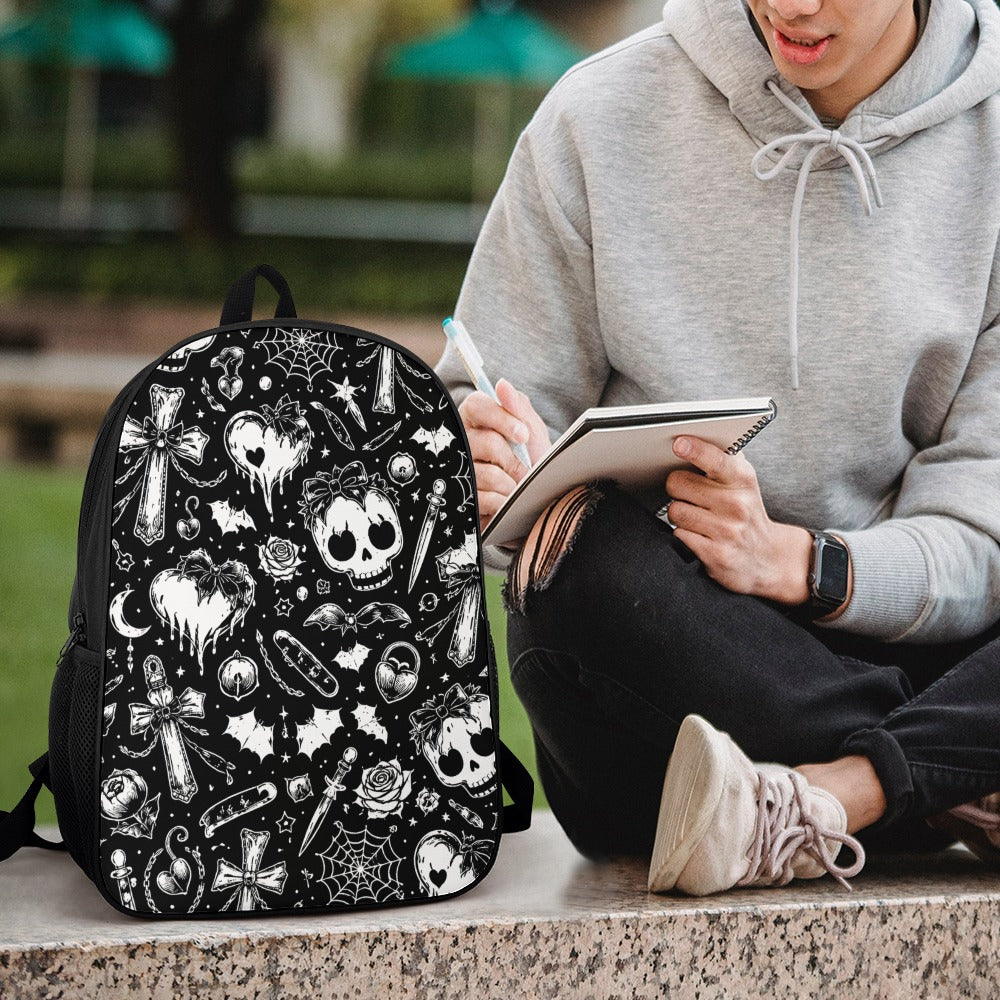 Skulls Goth Pattern 17 Inch Shoulder Backpack