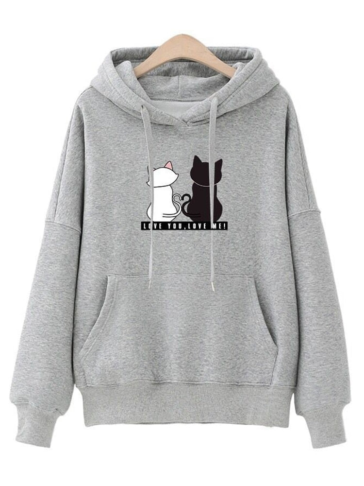 Cute Cat Print Harajuku Hoodie for Women