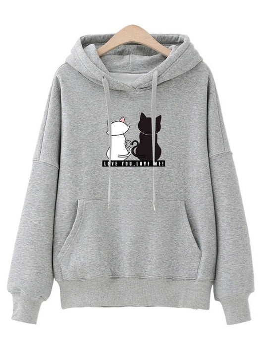 Cute Cat Print Harajuku Hoodie for Women