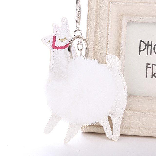 Alpaca Shape Fluffy Fur Pompom Key Chains