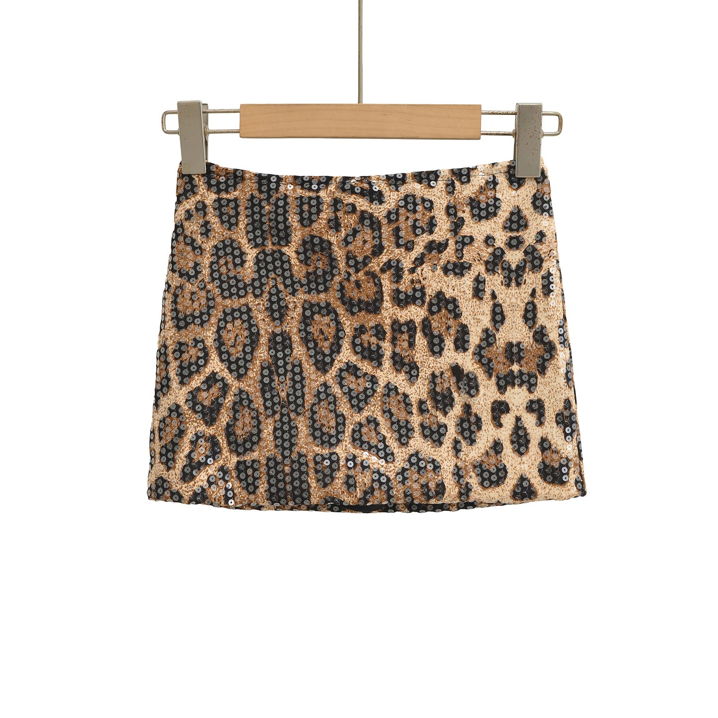 Leopard Print Sequin Wrapped Short Skirt for Women