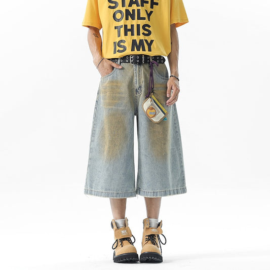 Vintage Seven Quarter Denim Loose Straight Shorts