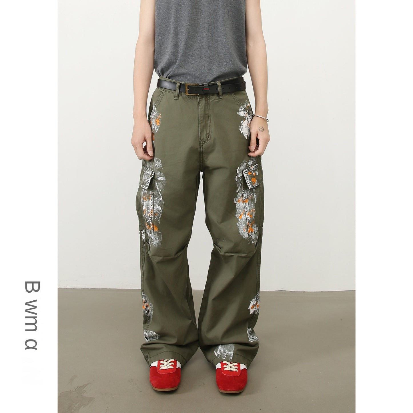Harajuku Style Distressed Hand-Painted Multi-Pocket Work Pants