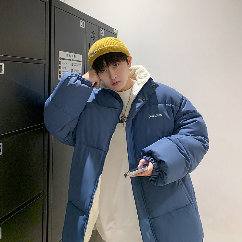 Harajuku Style Thickened Cotton Coat for Men in Winter