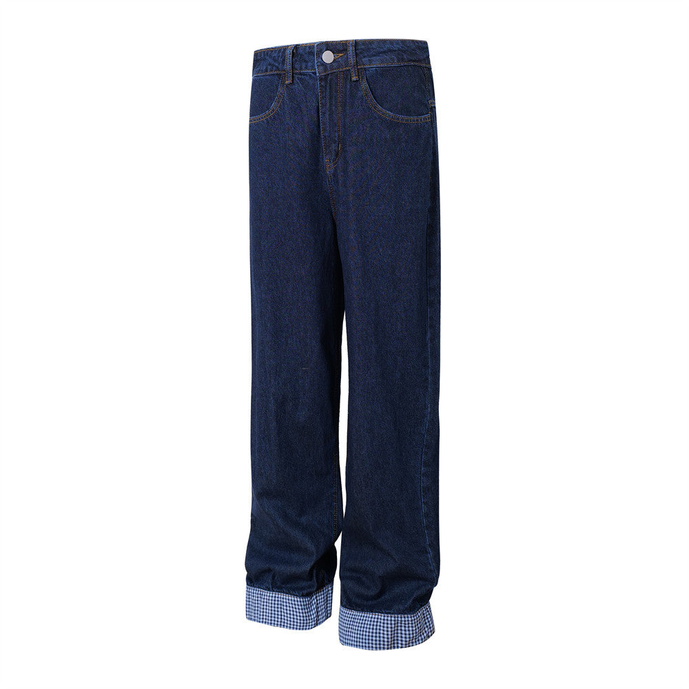 Cuffed Colorblock Denim Pants with Unique Pocket Design