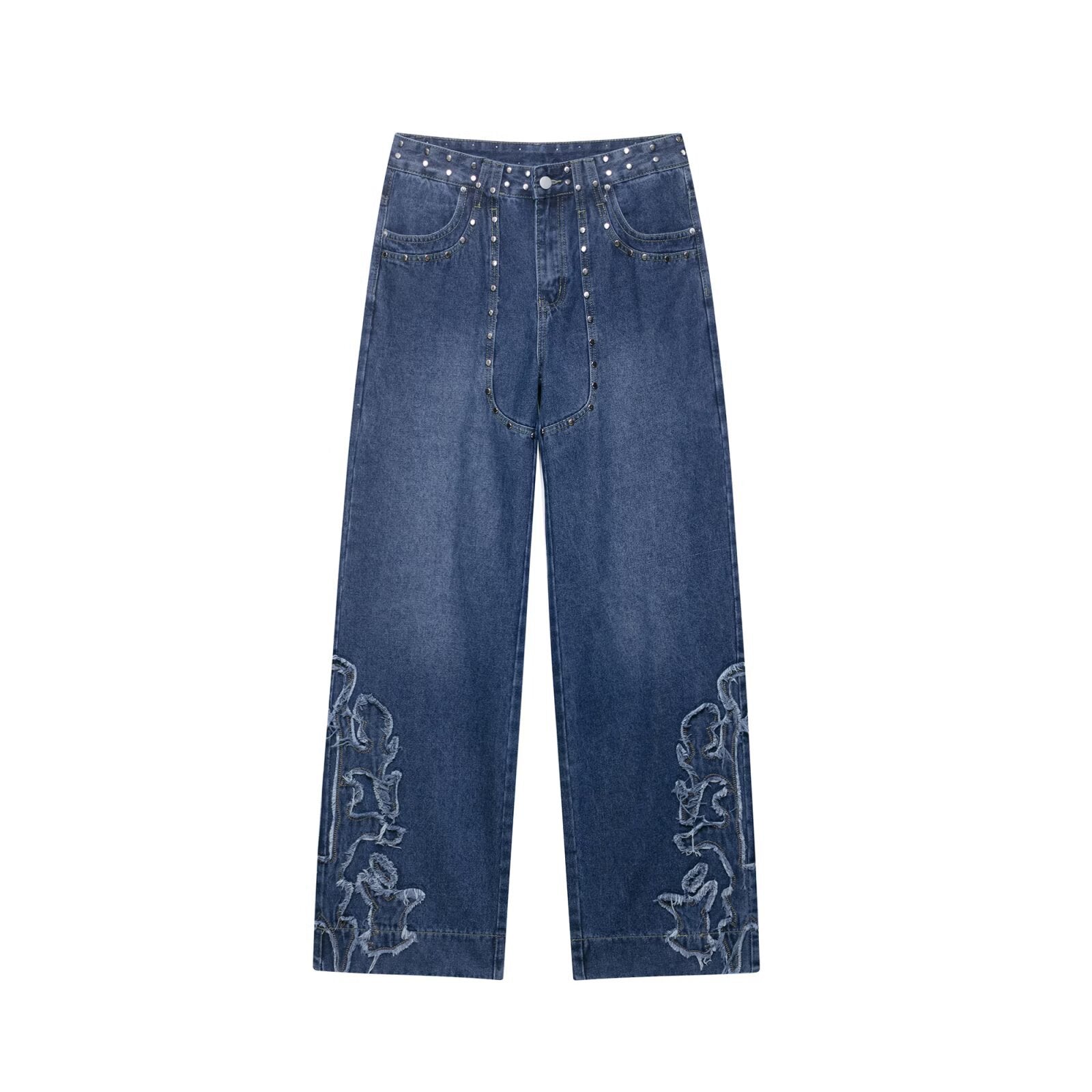 Harajuku Style Women's Studded Embroidered Straight Leg Jeans