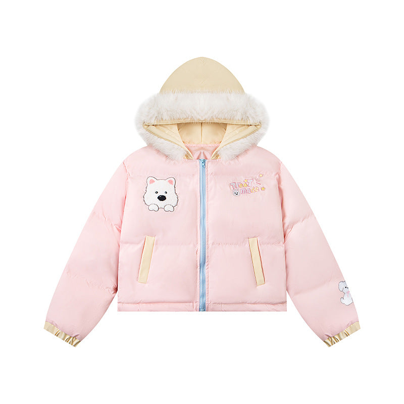 Cartoon Dog Cotton Coat for Women Dopeamine Colorful Puffer Jacket
