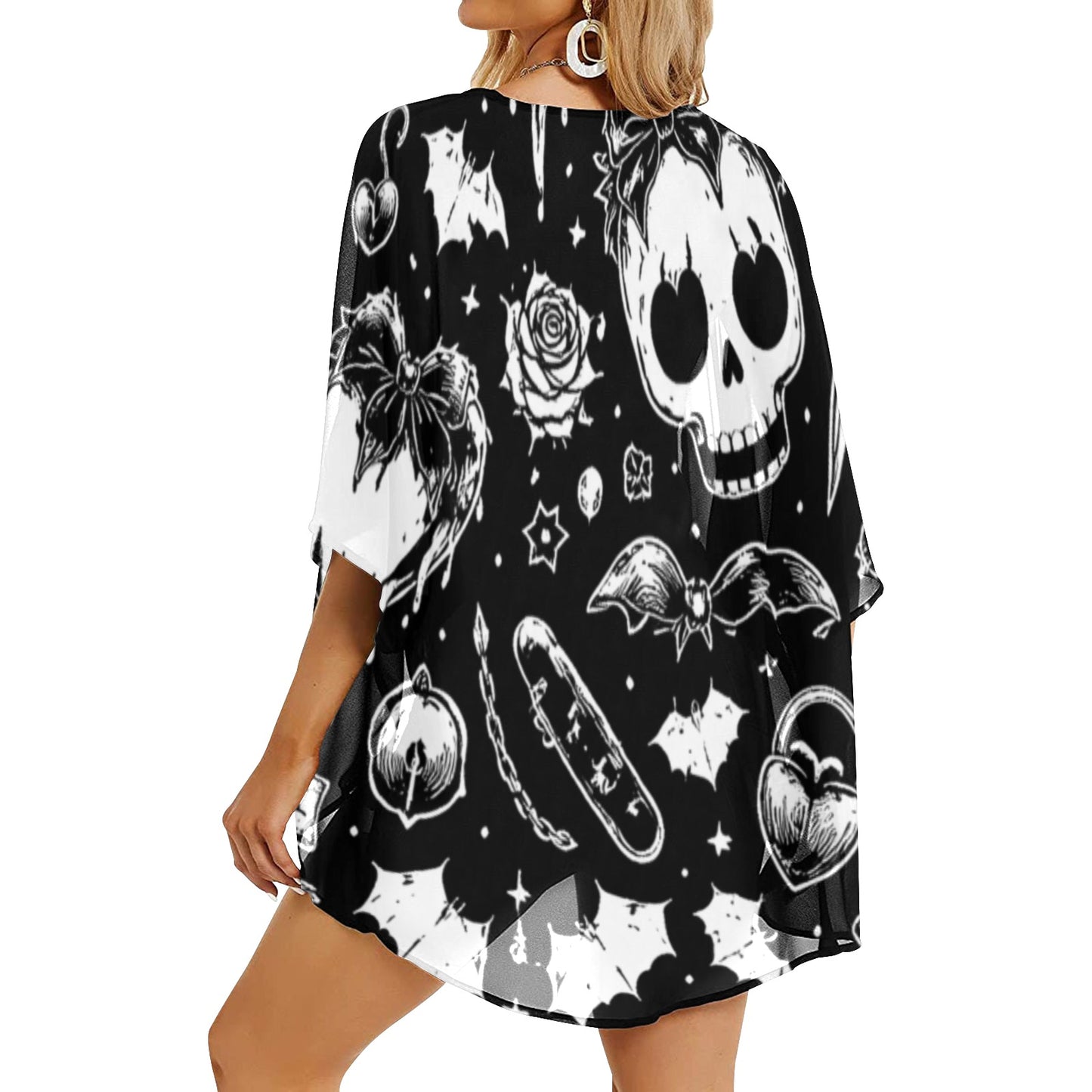 Skulls Goth Pattern Women's Kimono Chiffon Cover Up