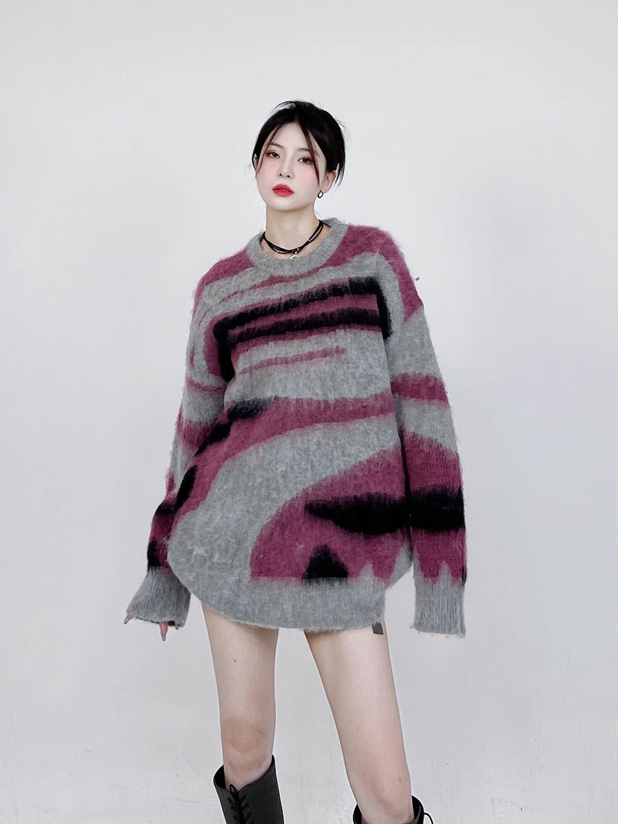 Striped Oversized Knitted Jumper Sweaters Streetwear Harajuku Fashion Couple Pullovers Knit Clothing