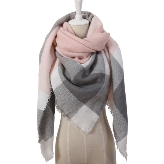 Harajuku Style Winter Triangle Scarf - Cashmere Plaid Shawl