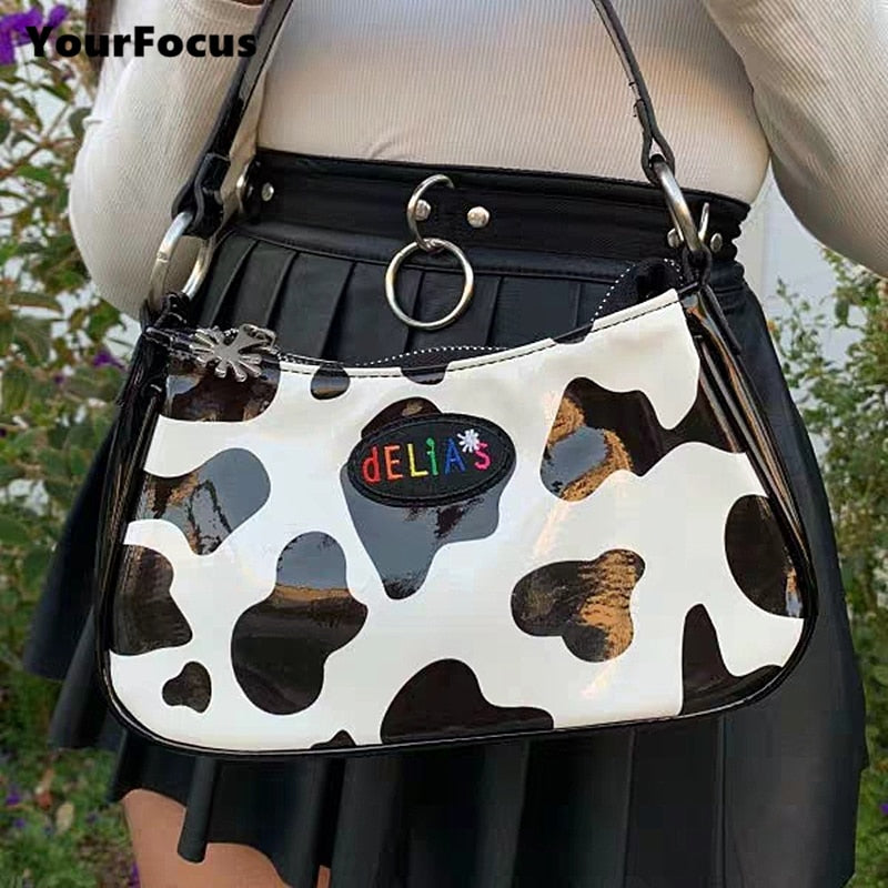 Kawaii Cow Pattern Mini Baguette Bag