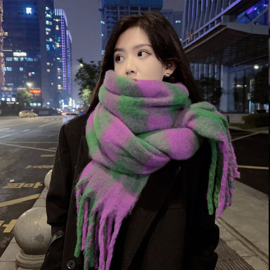 Rainbow Plaid Pashmina Scarf for Women - Harajuku Style