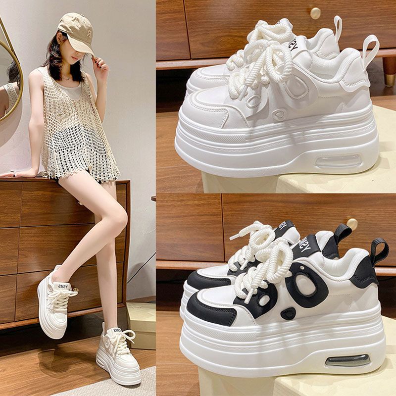 Playful Thick Soled White Panda Shoes for Women