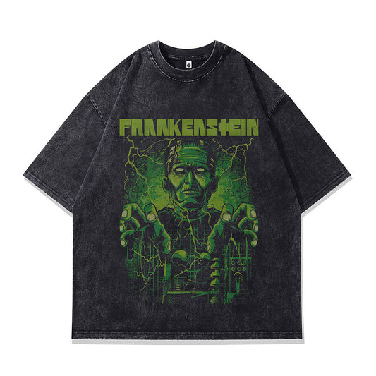 Skull Print Vintage Washed Loose Fit T-Shirt for Men