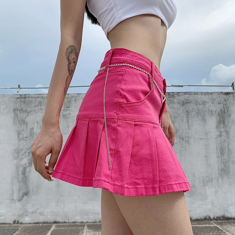 Harajuku Punk Y2K Denim Mini Pleated Skirt