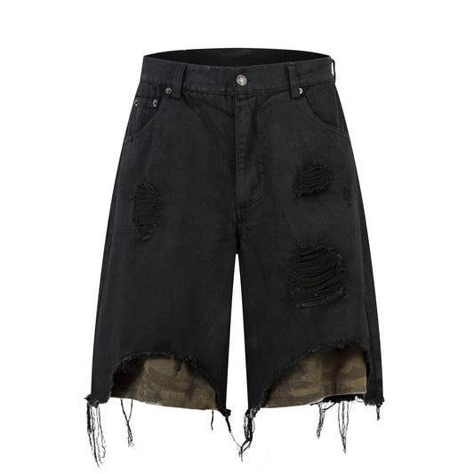 Retro Washed Patchwork Distressed Denim Pants