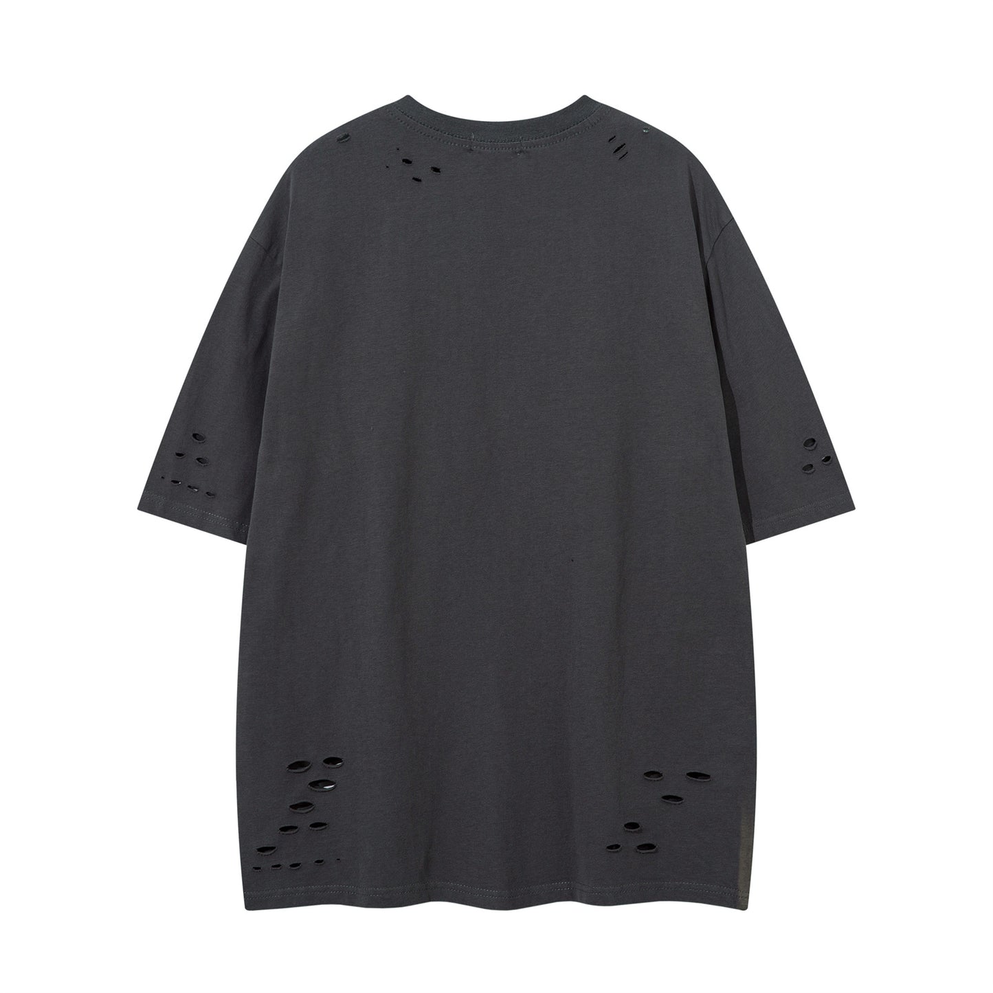 Harajuku Style Washed Hole Letter Embroidery Tee