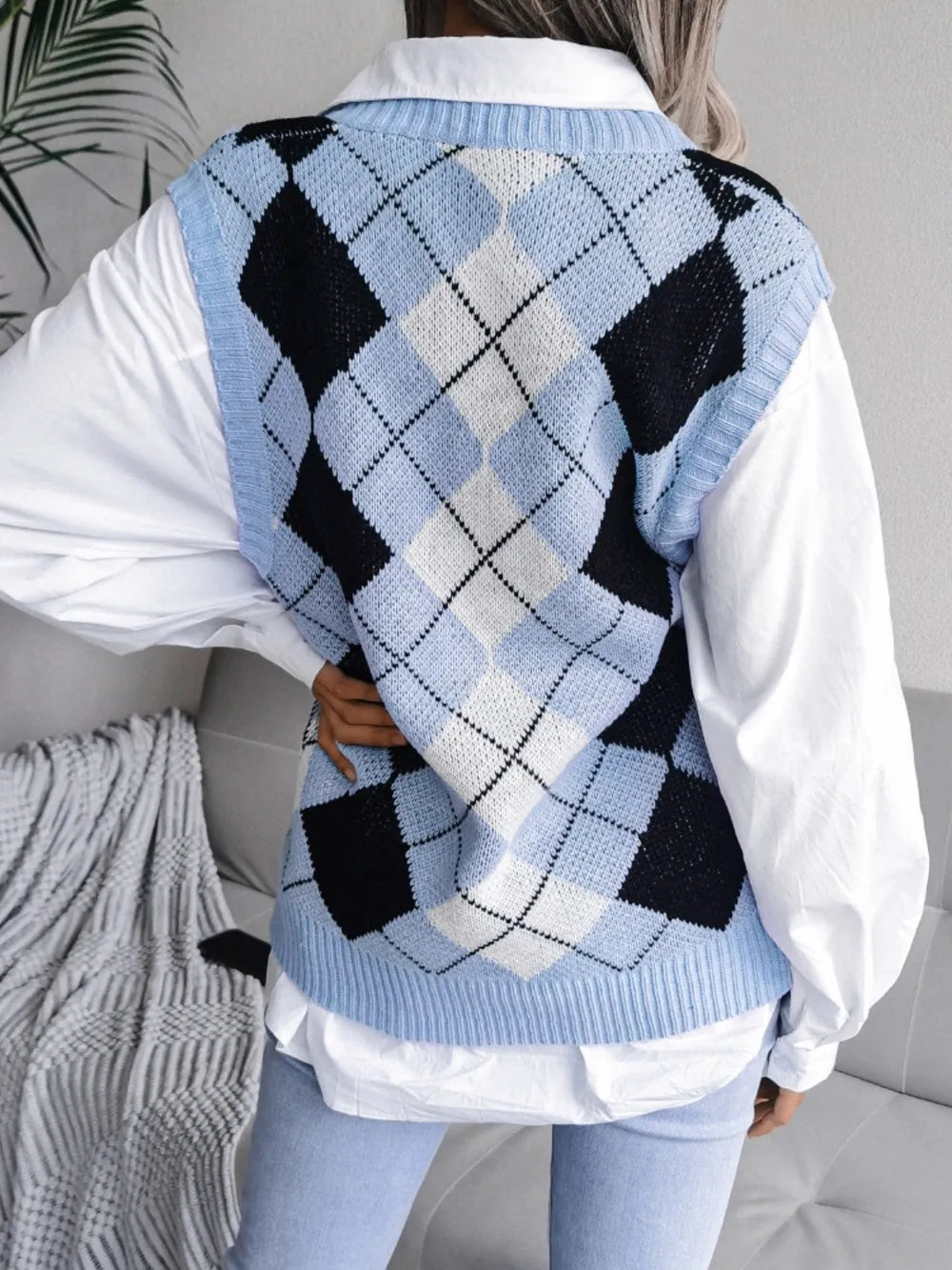 Harajuku Plaid V-Neck Sweater Vest