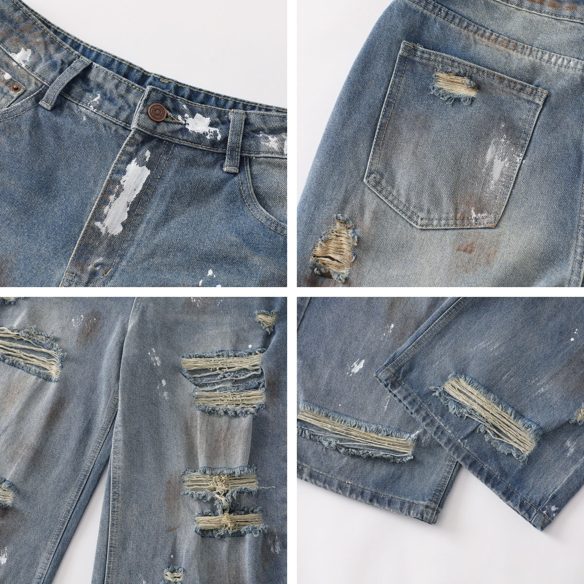 Streetwear Distressed Mud-Dyed Denim Pants