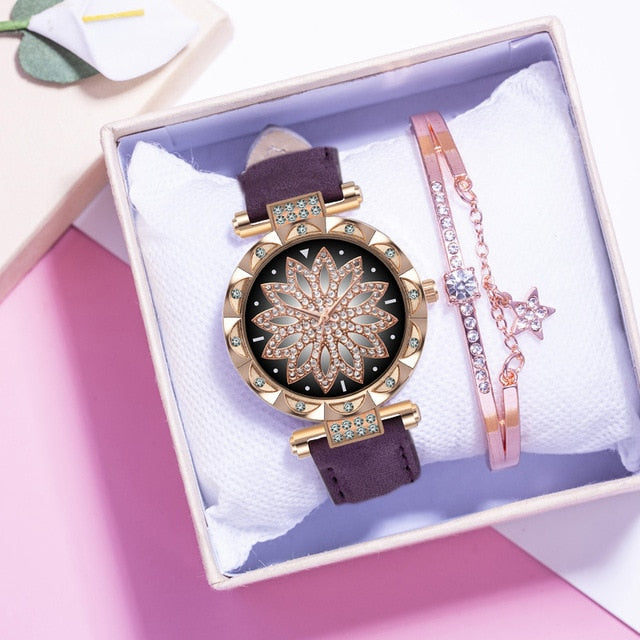 Starry Sky Leather Strap Watch for Women