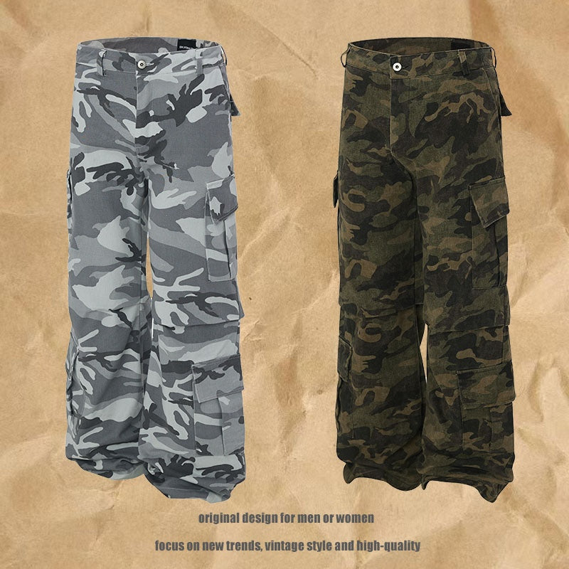Harajuku Style Straight Pants with Multiple Pockets