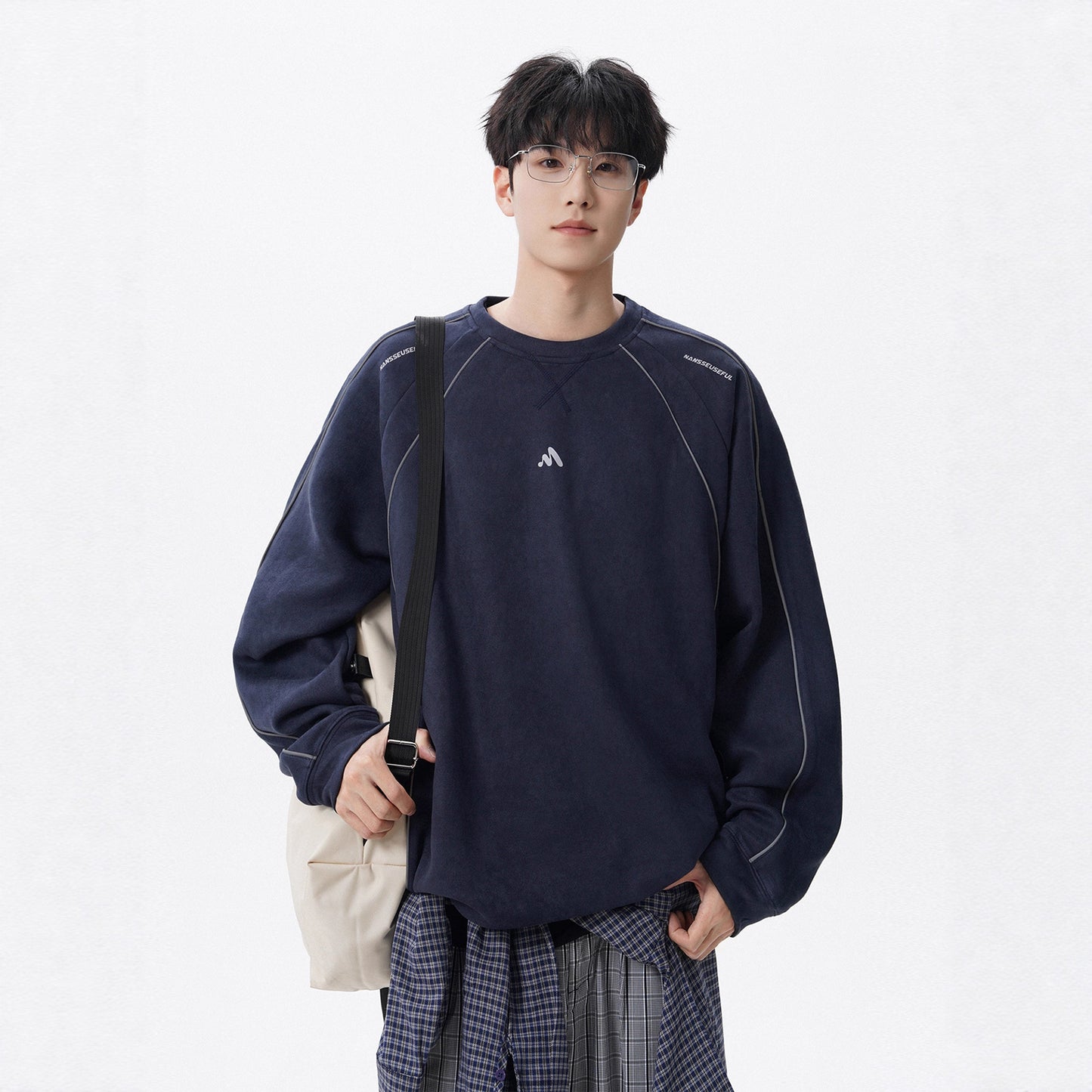 Heavyweight Suede Crewneck Sweatshirt Unisex Fashion Loose Casual Outerwear Top