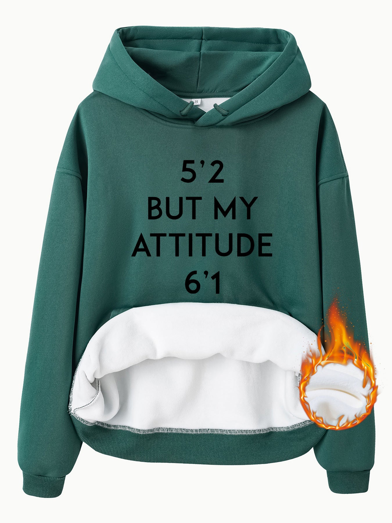 Pocket Hooded Long Sleeve Fleece Sweatshirt with Attitude Print