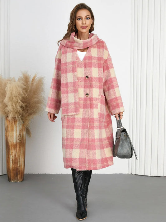 Plaid Button Up Long Sleeve Coat - Harajuku Street Style