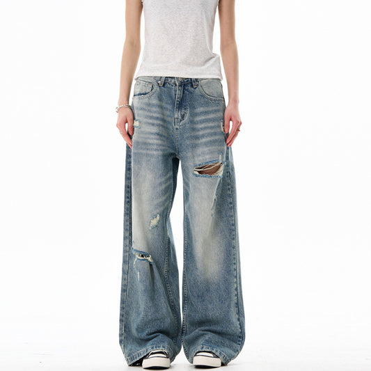 Loose Casual Ripped Wide Leg Pants
