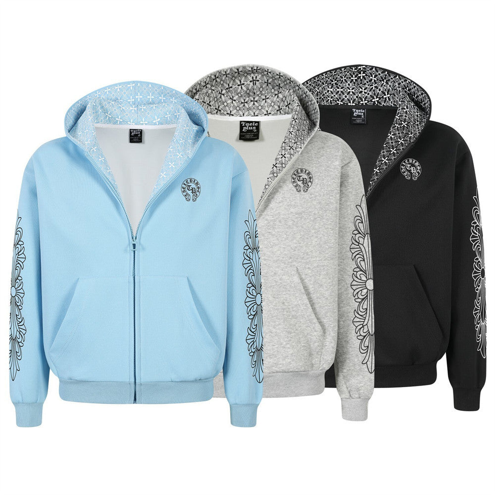 Sanskrit Gothic Letter Printed Hooded Jacket