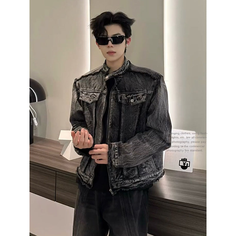 Shoulder Pad Men's Retro Washed Vintage Jacket