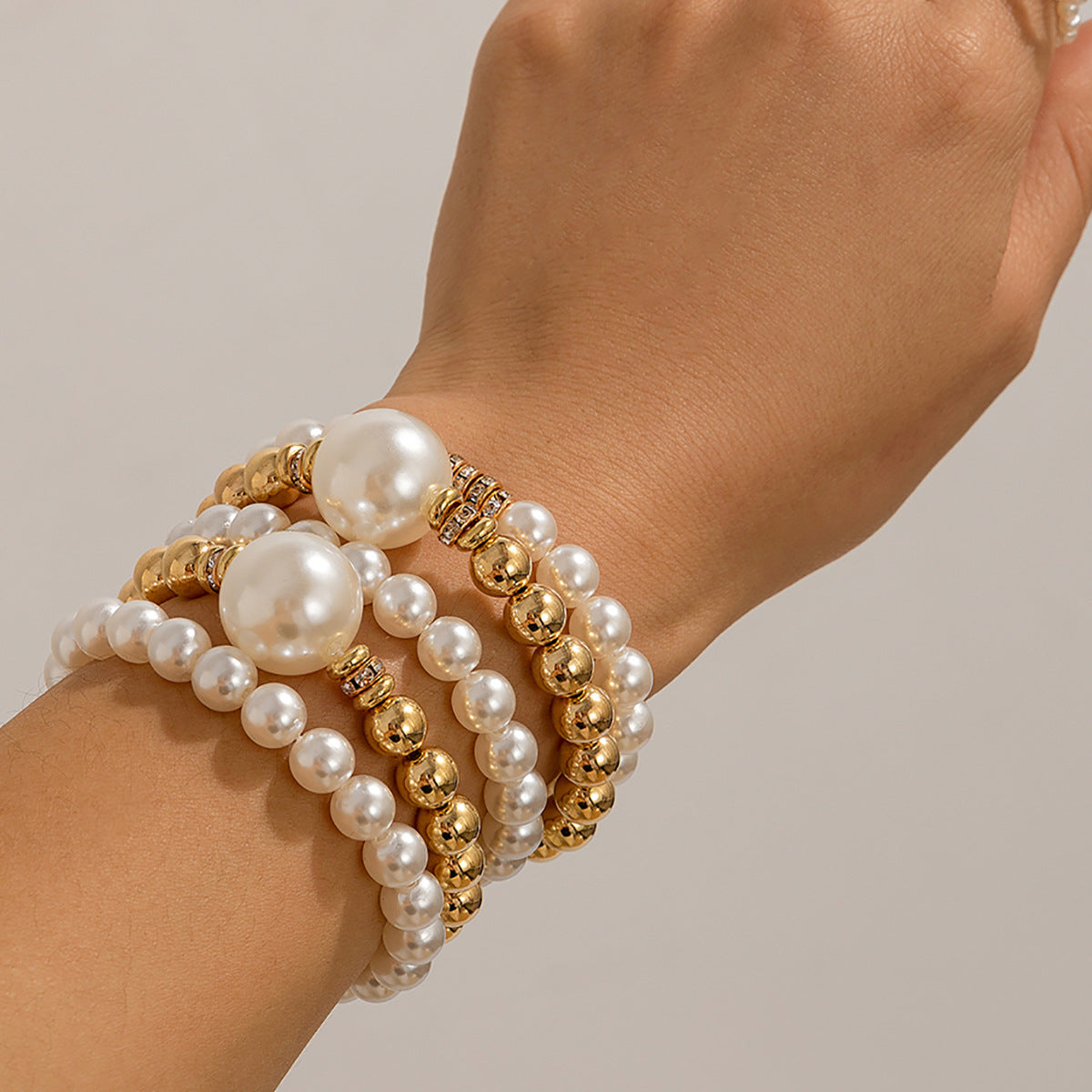 Exaggerated Pearl Layered Bracelet Set – Harajuku Style