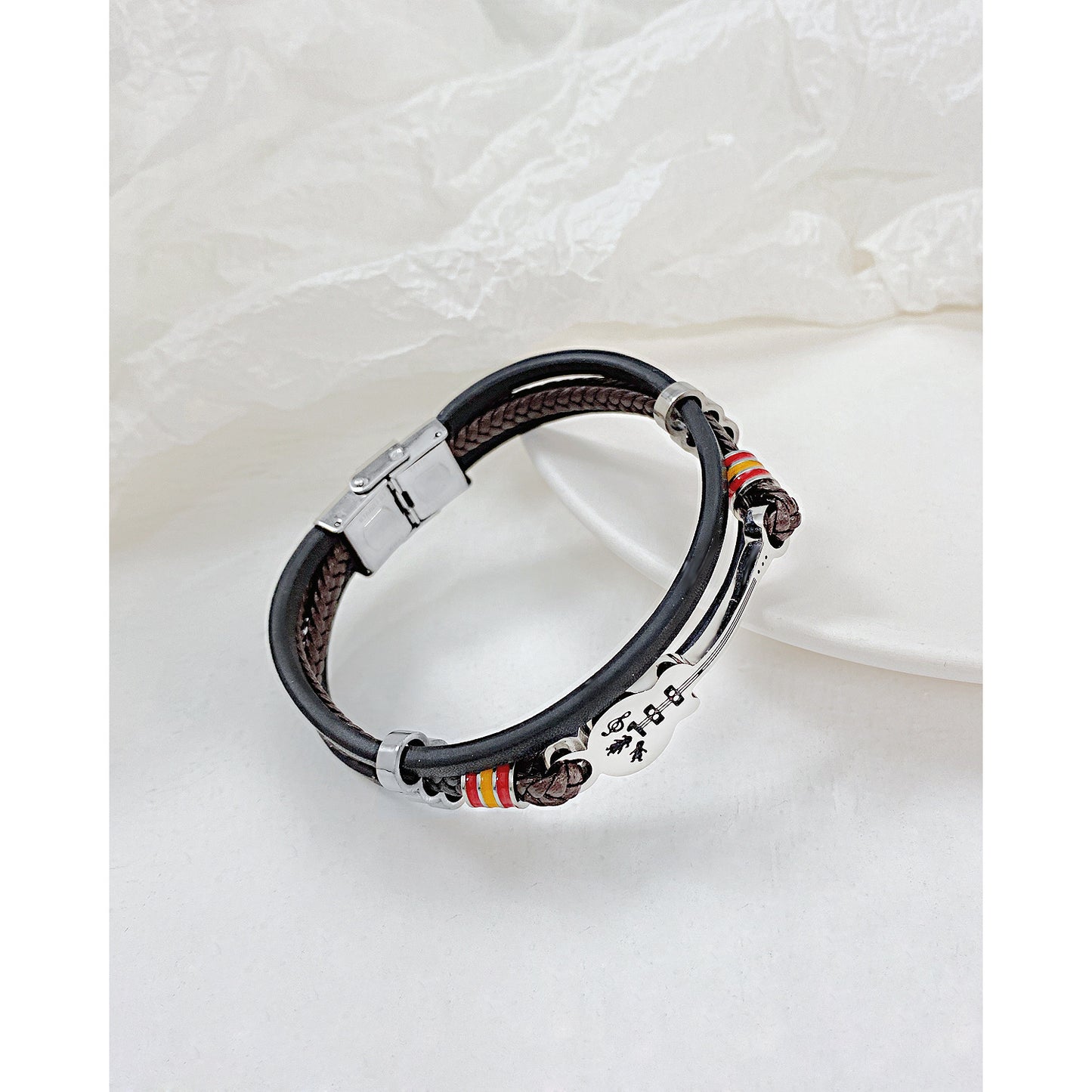 Punk Men's Leather Guitar Bracelet - Multilayer Braided Style