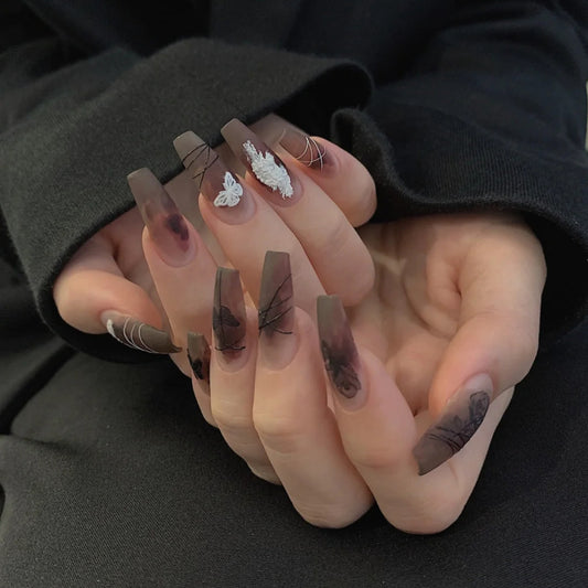 Dark Butterfly Long Ballet Nail Pieces - Personalized Manicure