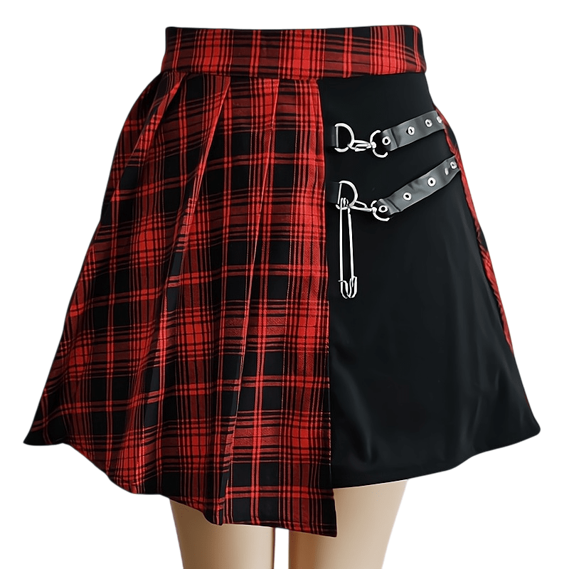 Gothic Kawaii Plaid Pleated Skirt - Harajuku Fashion