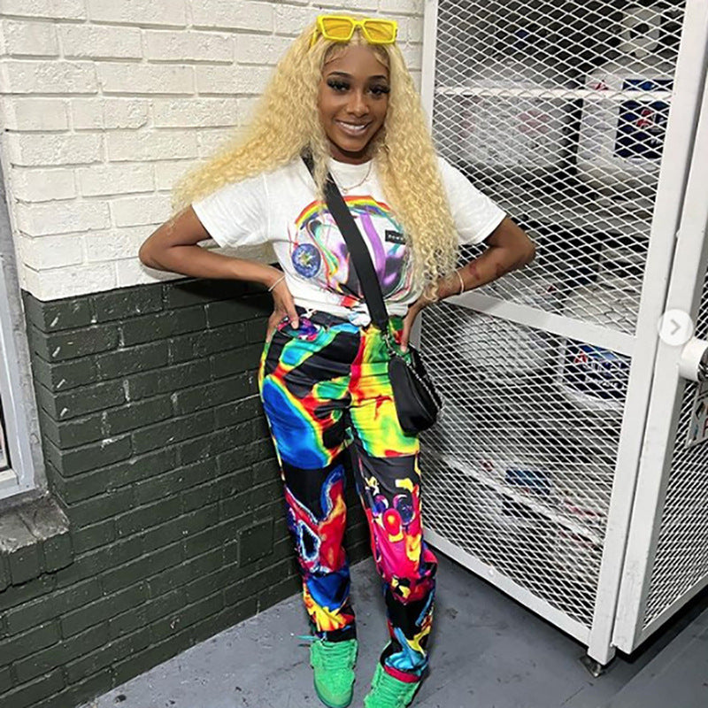 Harajuku High Waist Digital Print Casual Pants